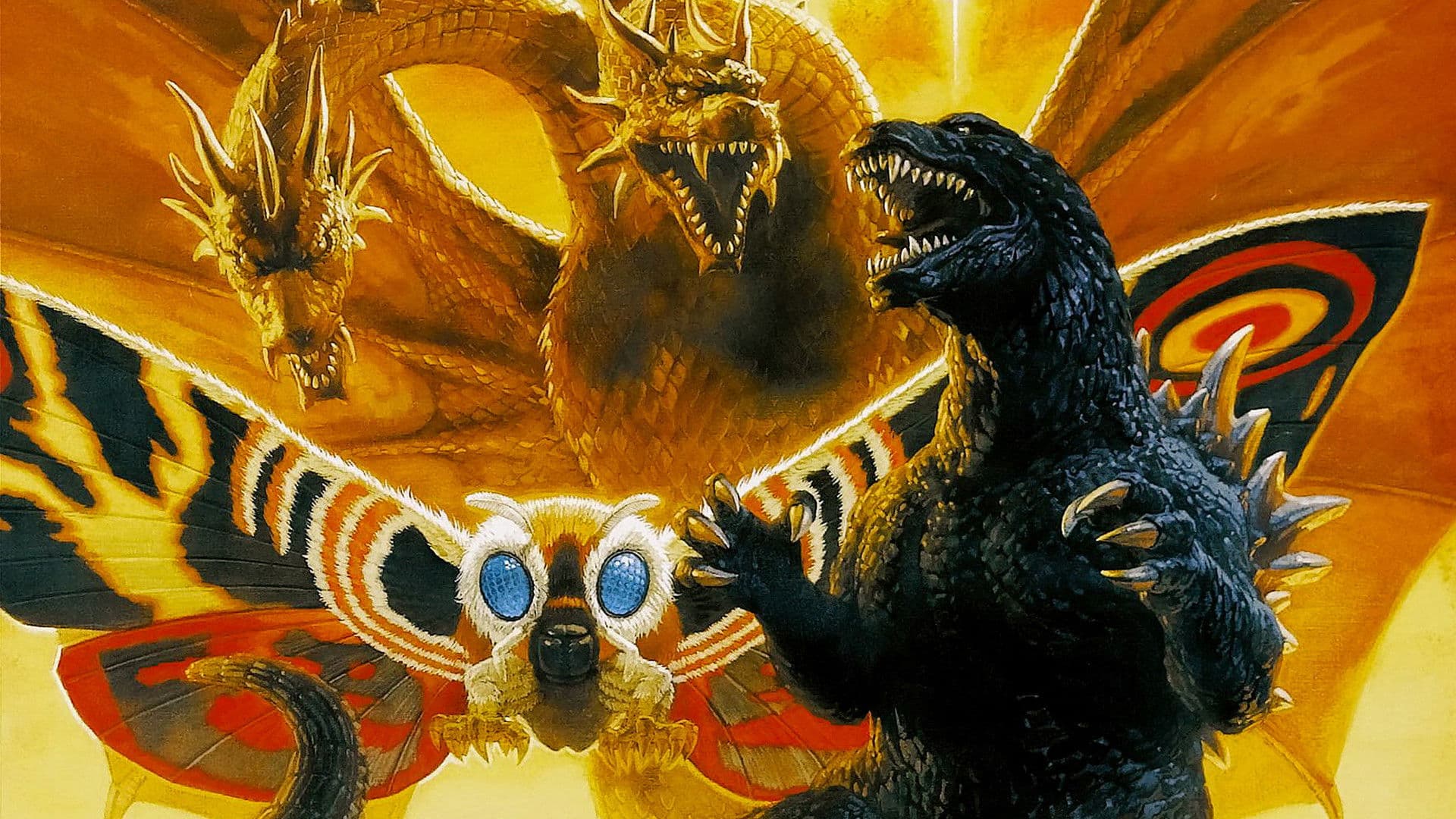 Backdrop of Godzilla, Mothra and King Ghidorah: Giant Monsters All-Out Attack
