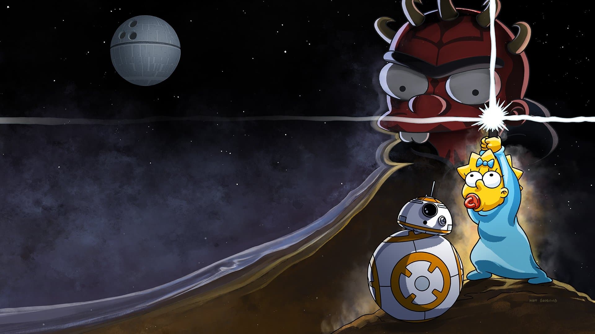 Backdrop of Maggie Simpson in "The Force Awakens from Its Nap"